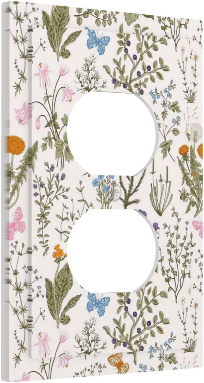 Vintage Flowers Floral Garden Plants Light Switch Cover Duplex Outlet Cover Wall Plate Decorative Electrical Switchplate Faceplate for Bathroom Kitchen Bedroom Decor 5 * 3 In