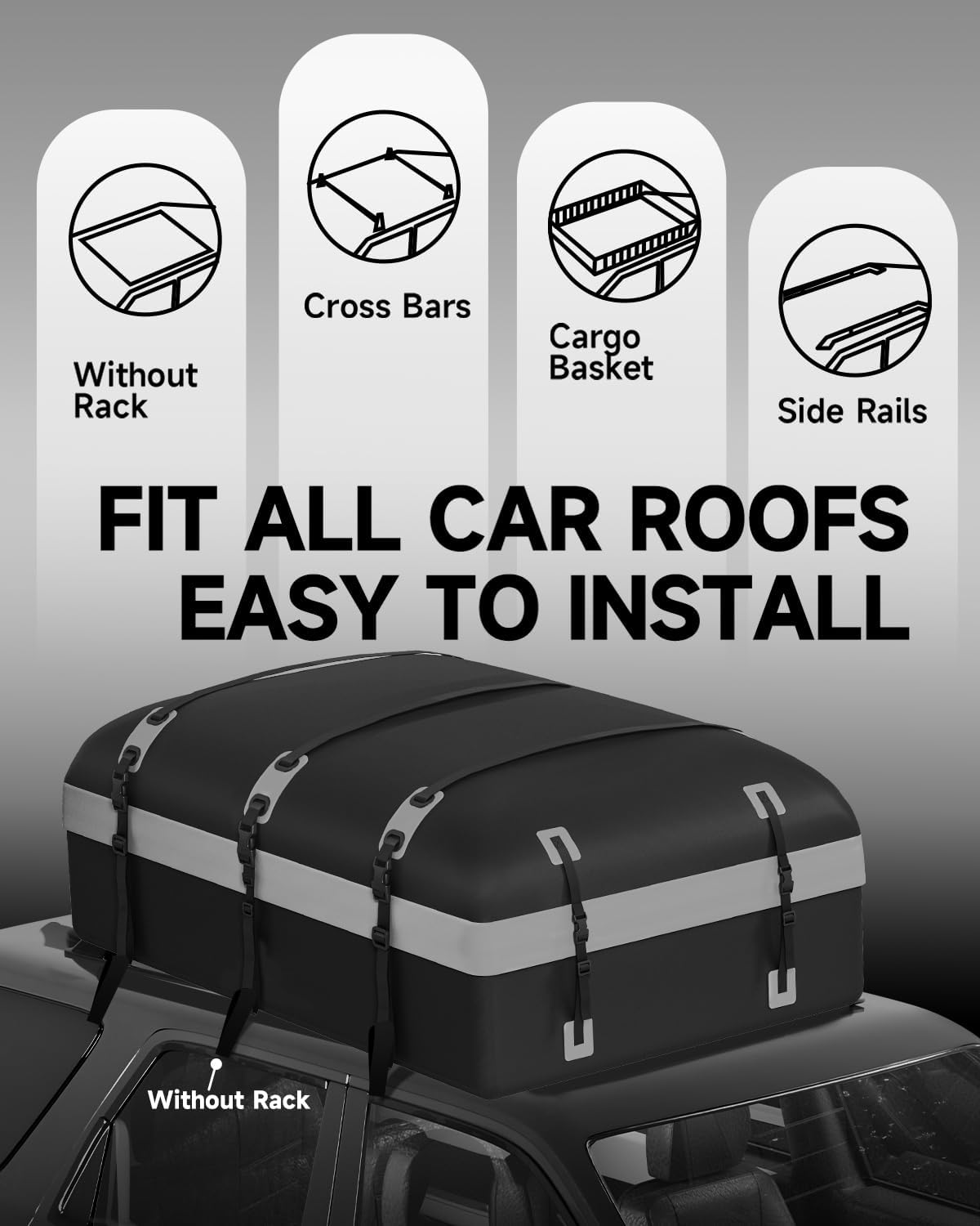 Car Rooftop Cargo Carrier Bag 30 Cubic Feet, Soft-Shell Luggage Cargo Bag Waterproof Bag, Include 2 Reinforced Straps, 6 Door Hooks, Anti-Slip Mat, Luggage Lock