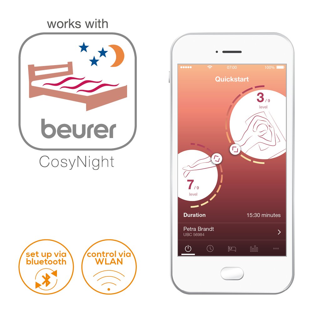 Beurer UB 190 CosyNight Komfort-Wärmeunterbett, fernsteuerbar über App und Amazon Alexa, zwei Temperaturzonen