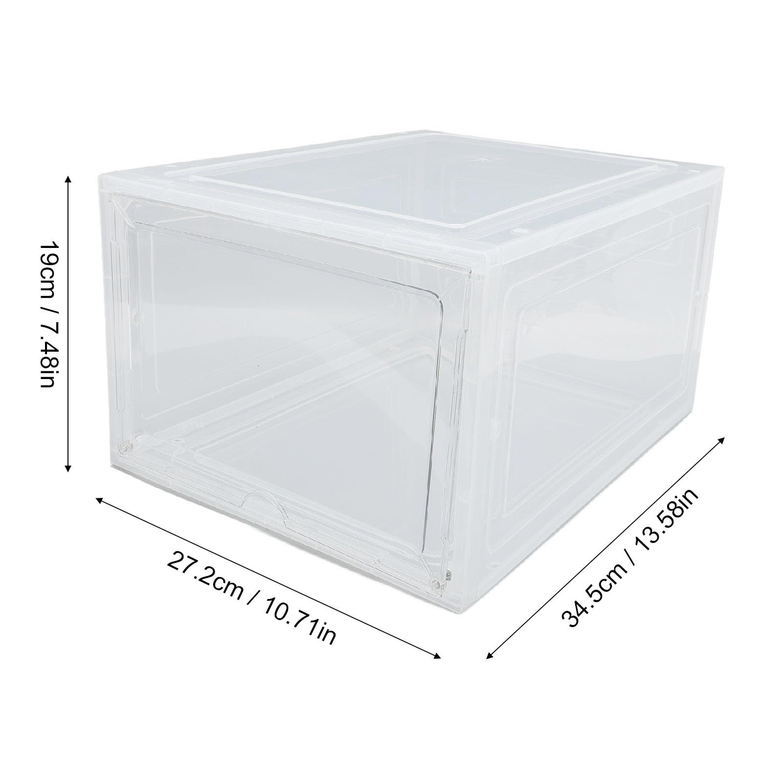 Sorandy Caja de Almacenamiento de Zapatos, Organizador de Zapatos Apilable Transparente con Apertura Lateral Gruesa y Puerta Frontal Magnética para, Ropa, Sombreros, Juguetes, 34,5x27,2x19cm