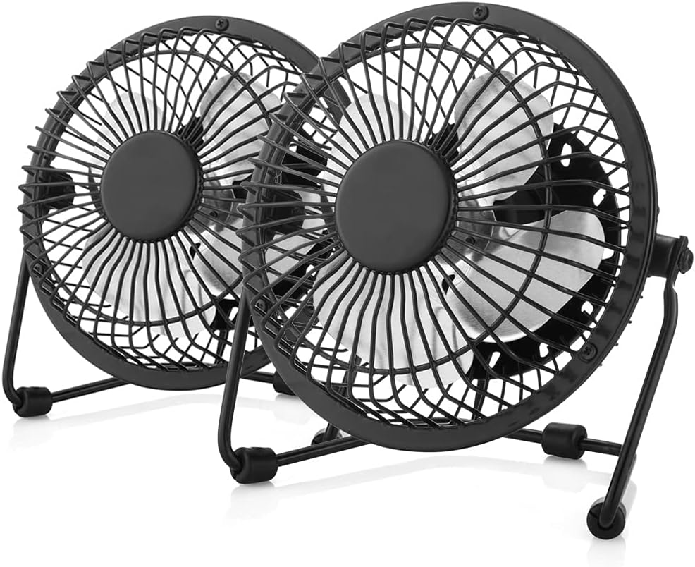 4 Inch Small USB Desk Fan, Mini Quiet Fan with Metal Construction & Strong Airflow & 360°Adjustable Tilt Angle, Personal Cooling Fan for Desktop Office (Blue) : Electronics