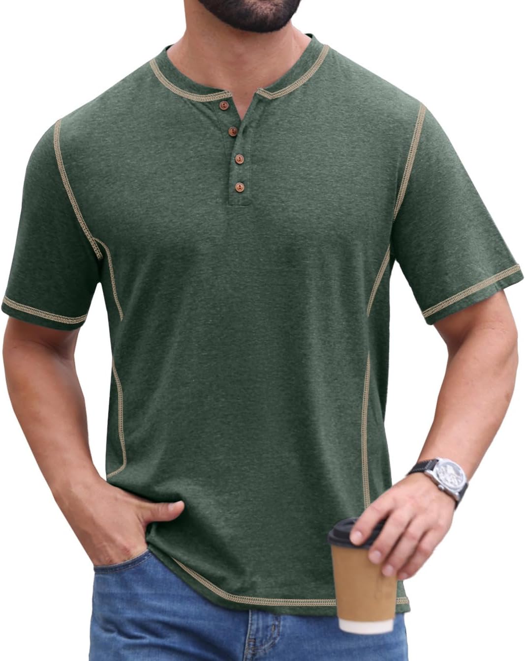 Sailwind Mens Henley Shirts Casual Lightweight Summer T-Shirt Cotton Maverick Short Sleeve - Image 3