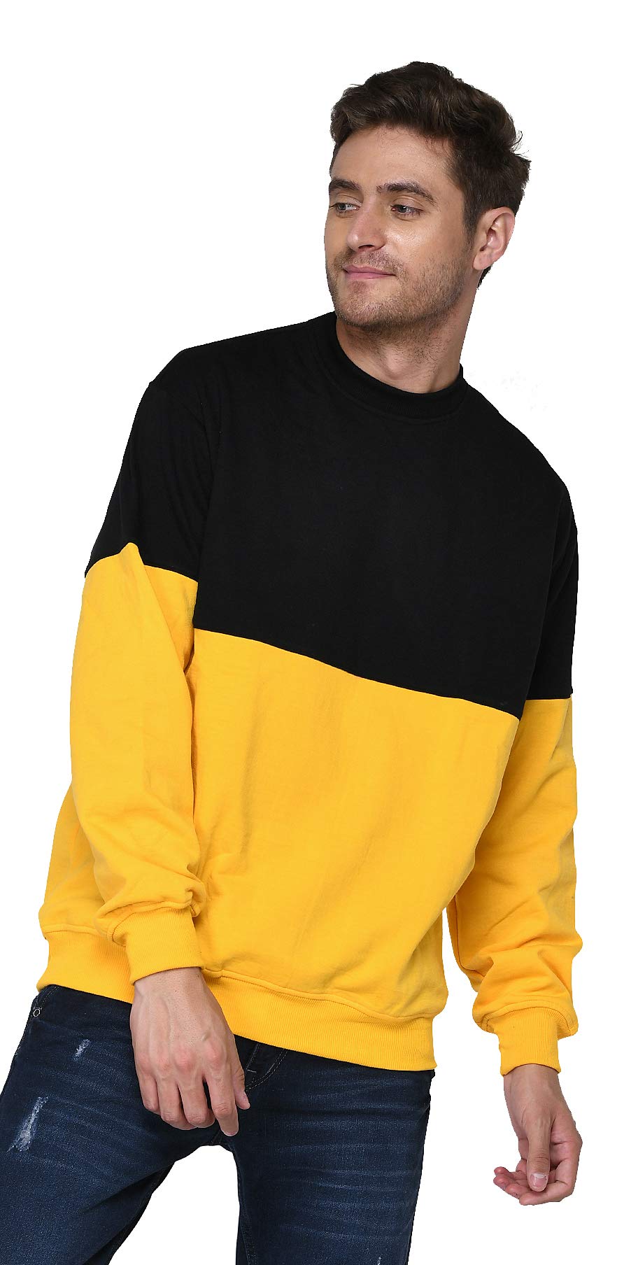 sxv style SXV Solid COLOURBLOCKED Sweatshirt for Men & Women (Black.,Yellow)-picture-25