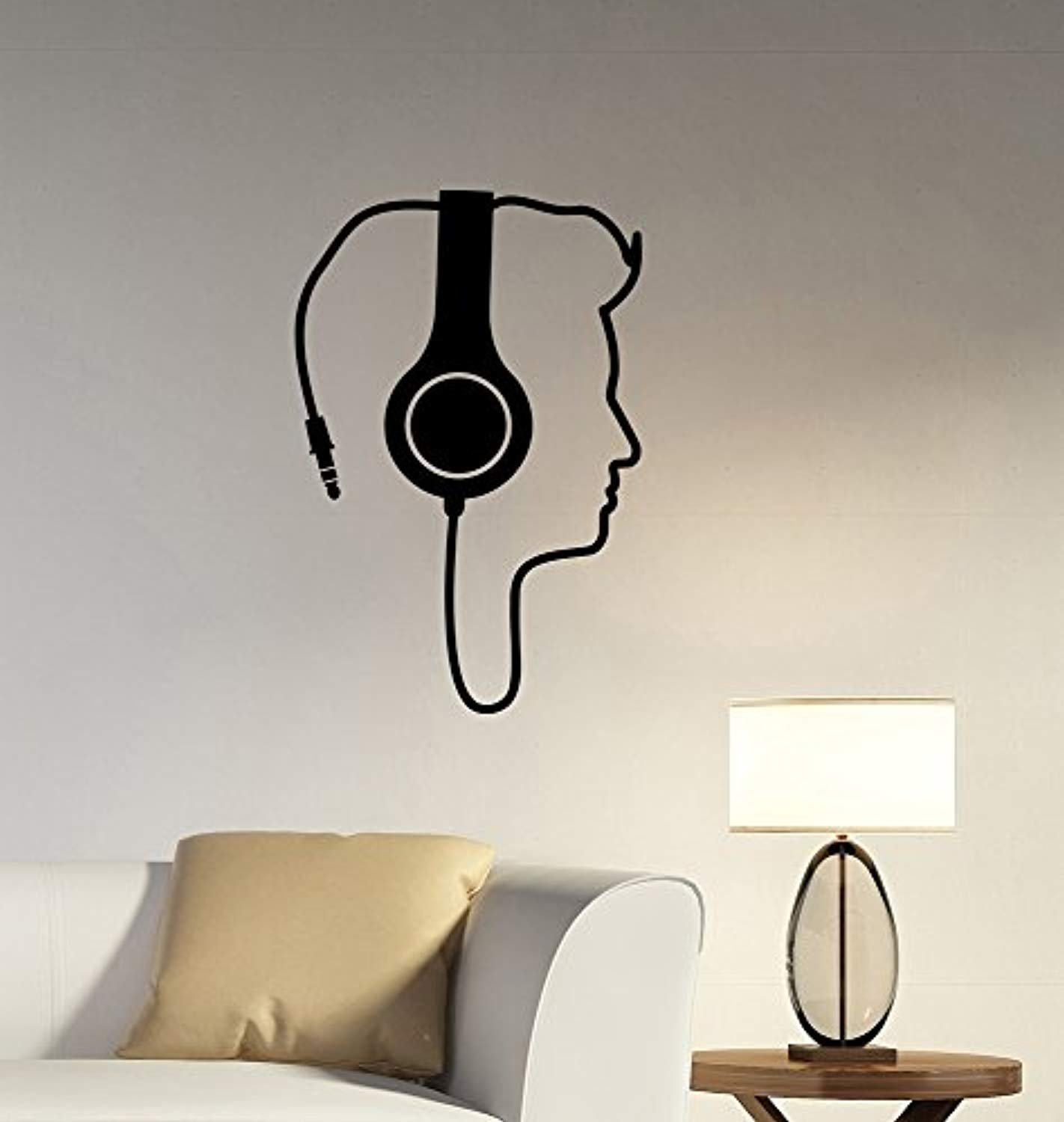Cable Human Head Headphones Wall Sticker DJ Musical Vinyl Decal Music Sign Art Decorations for Home Studio Room Office Decor Ideas hds5