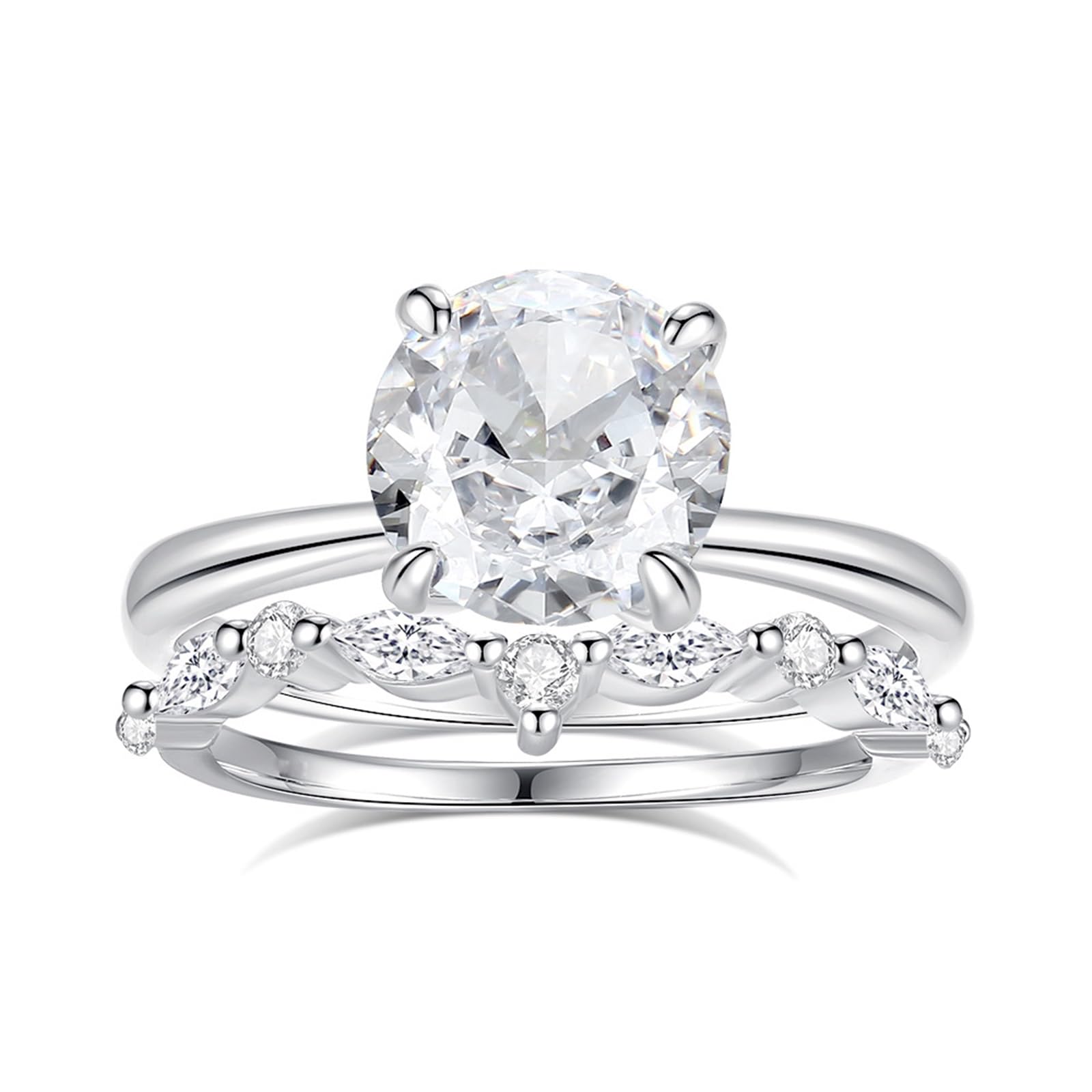 Set di fedi nuziali in oro bianco 18 carati per lei, classico anello impilabile in moissanite da 2 carati, personalizzabile