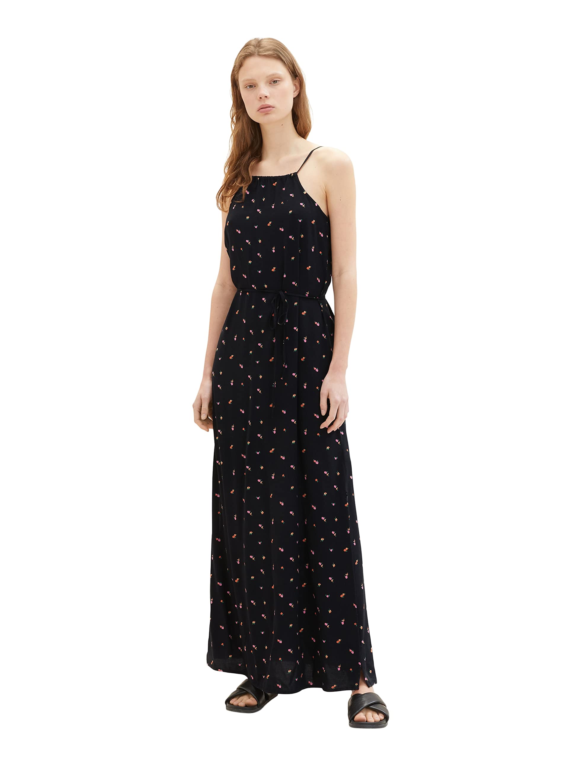 Tom Tailor Denim Women's 31950 - Small Black Flower Print Maxi Dress With Tie Belt, Xl