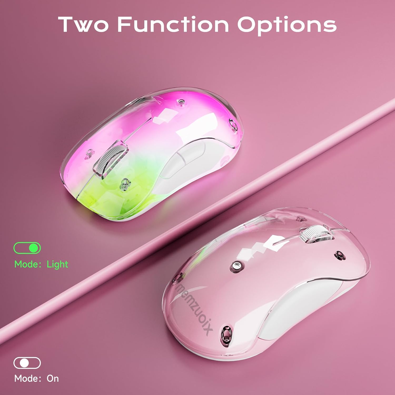 memzuoix 2.4G LED Wireless Mouse, Rechargeable Ergonomic Mouse with Detachable Cover, 1400 DPI Portable Optical Computer Mouse with USB Receiver for Laptop, PC, Desktop and MacBook, 5 Buttons-Pink