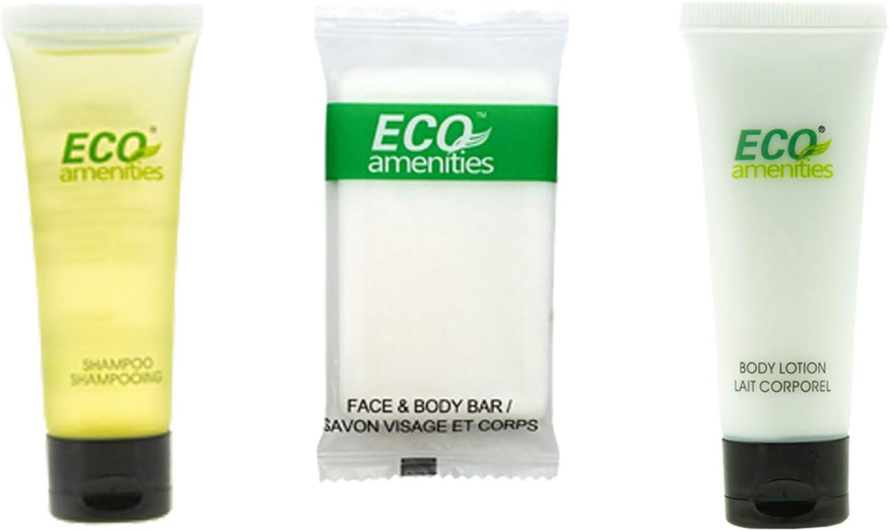 ECO amenities Shampoo and Conditioner 2 in 1, Body Lotion, Travel Sized Hotel Soap Bars 150pcs in ONE Package; Hotel Bathroom Guest Toiletries in Bulk