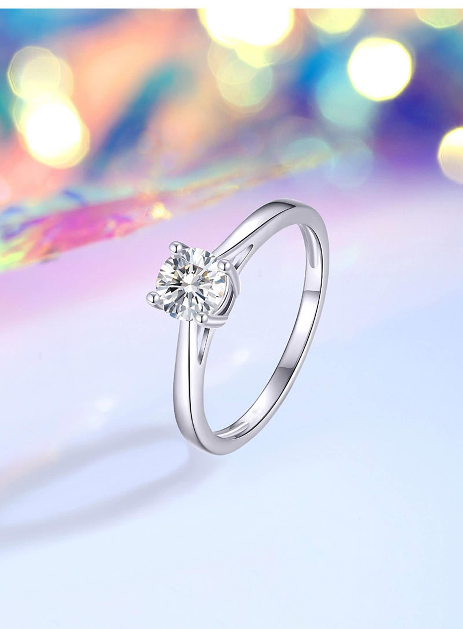 Anillo de oro auténtico para mujer, anillo de boda de oro blanco con moissanite de 0,5 ct, anillo de compromiso solitario para mujeres