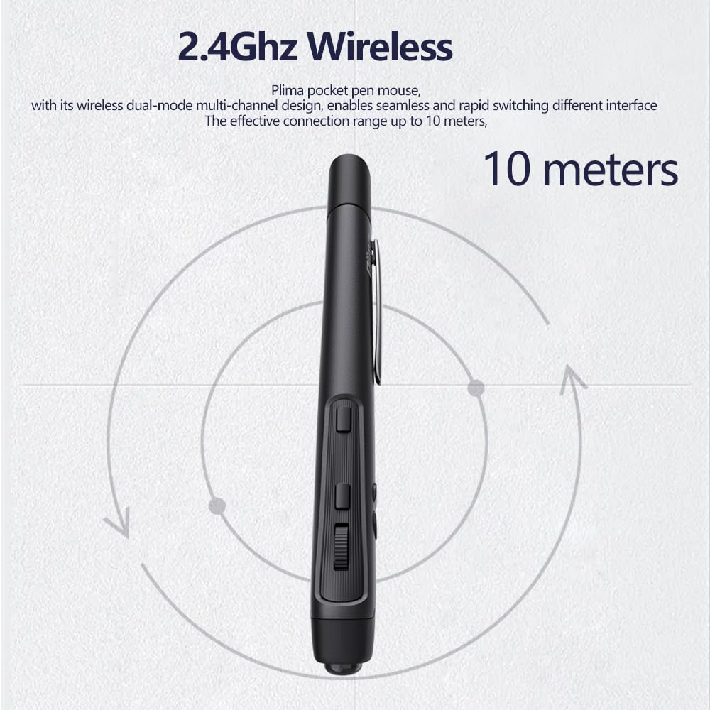 Plima Souris stylo de poche, Bluetooth/2,4 GHz, ergonomique, rechargeable