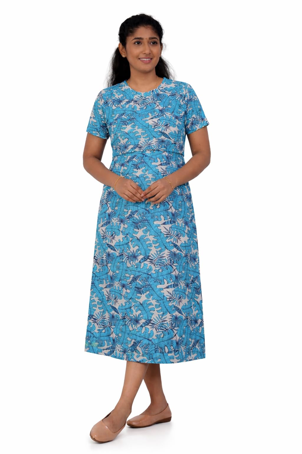Zipless Feeding Kurti & Maternity Dress for Women (Pack of 1) | Nursing Friendly Pregnancy Gown | Viscose Rayon Printed Feeding Wear | Comfortable Breastfeeding Kurta (L–XL)-image-7