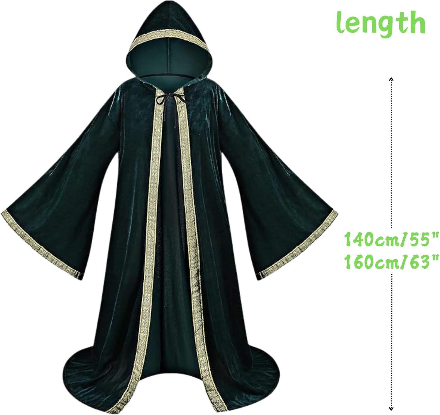 TOONRAIN Velvet Wizard Hooded Robe for Adult, Medieval Cape Renaissance Cloak for Men Women Halloween Costume