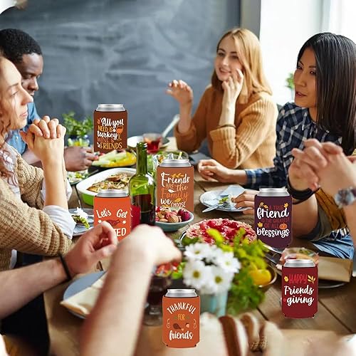 Miniatura 4 de 6 piezas de decoraciones de regalo de amigos, fundas para latas de amigos, reunión de amigos, enfriador, neopreno, Acción de Gracias, decoración de