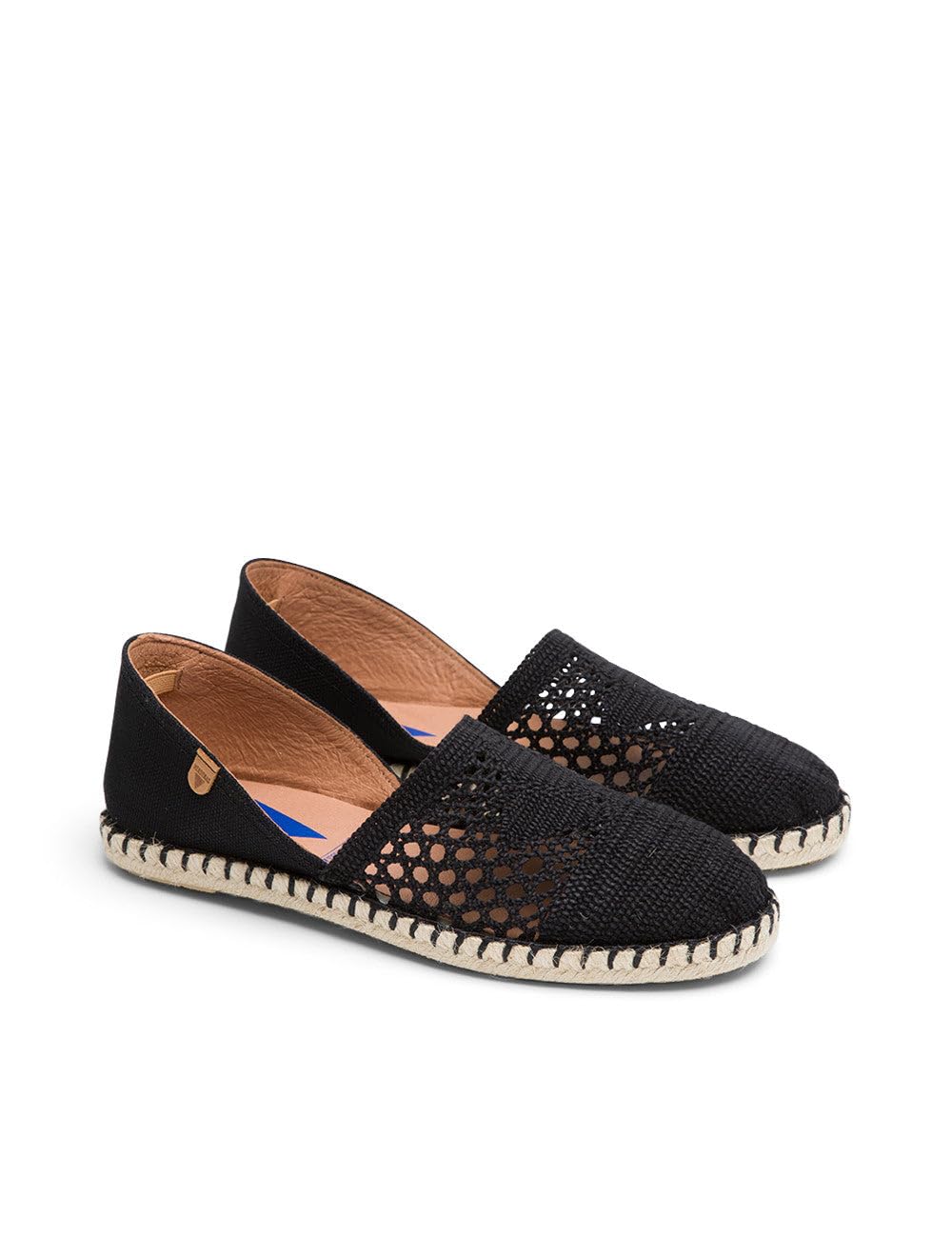 VERBENAS Espadrillas Carmen Crochet-Lino/Serraje Negro/Negro