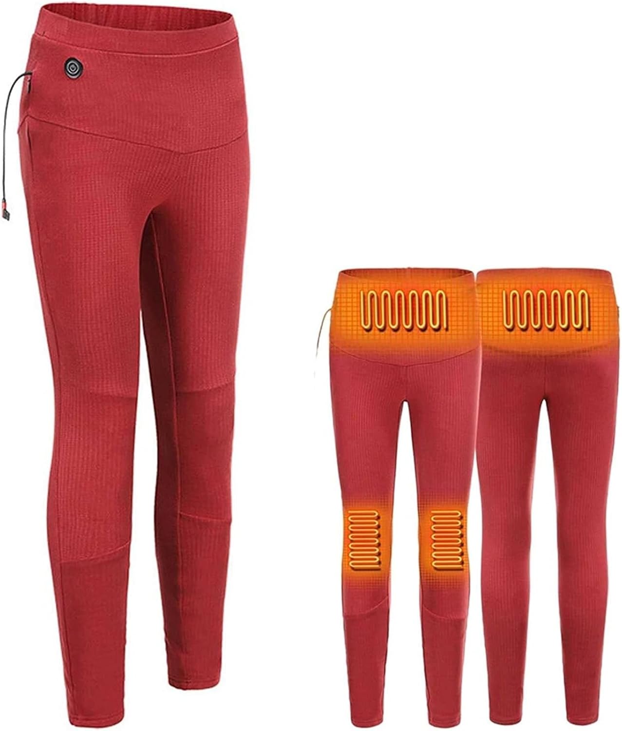 Heated Pants USB with 4 Area Warmth, Electric Heated Pants Heated Long Johns for Unisex Thermal Underwear(Red,M-Medium)