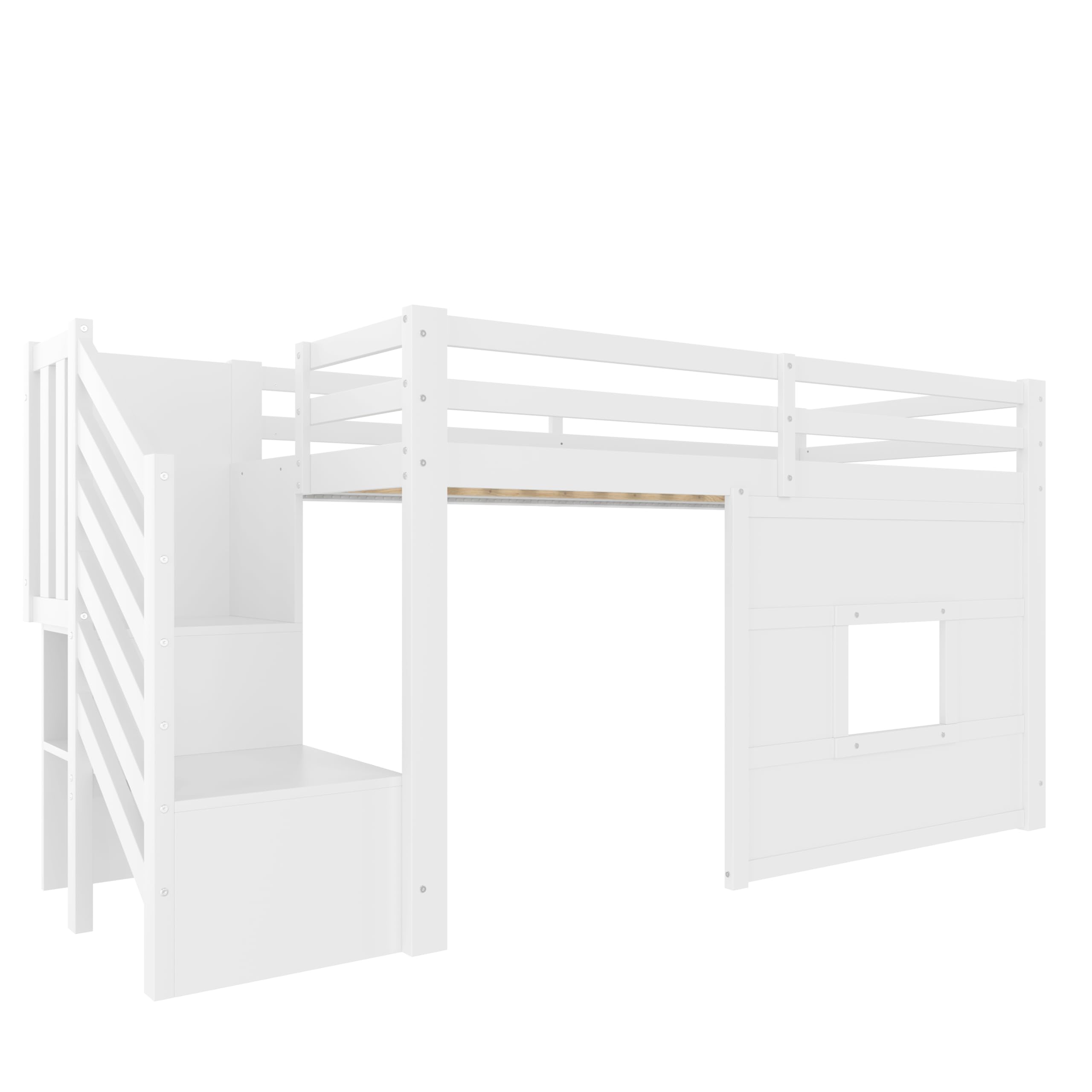 Sapgaks Lit Mezzanine Enfant 90x200 avec éclairage LED,lit mi Hauteur avec escalier de Rangement et fenêtre,Cadre de lit Enfant 90x200 (J-Blanc 90)