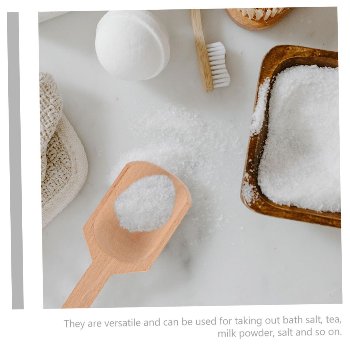 OUNONA 2sets Ergonomic Bath Salt Spoon Compact Reusable Wooden Salt Scoops Tea Spoon 3pcs*2