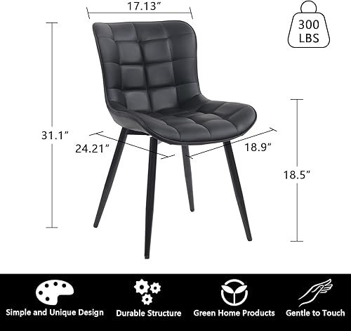 Miniatura 2 de YOUTASTE Juego de 2 sillas de comedor negras tapizadas de piel sintética con respaldo y patas de metal, sillas de cocina modernas de mediados de