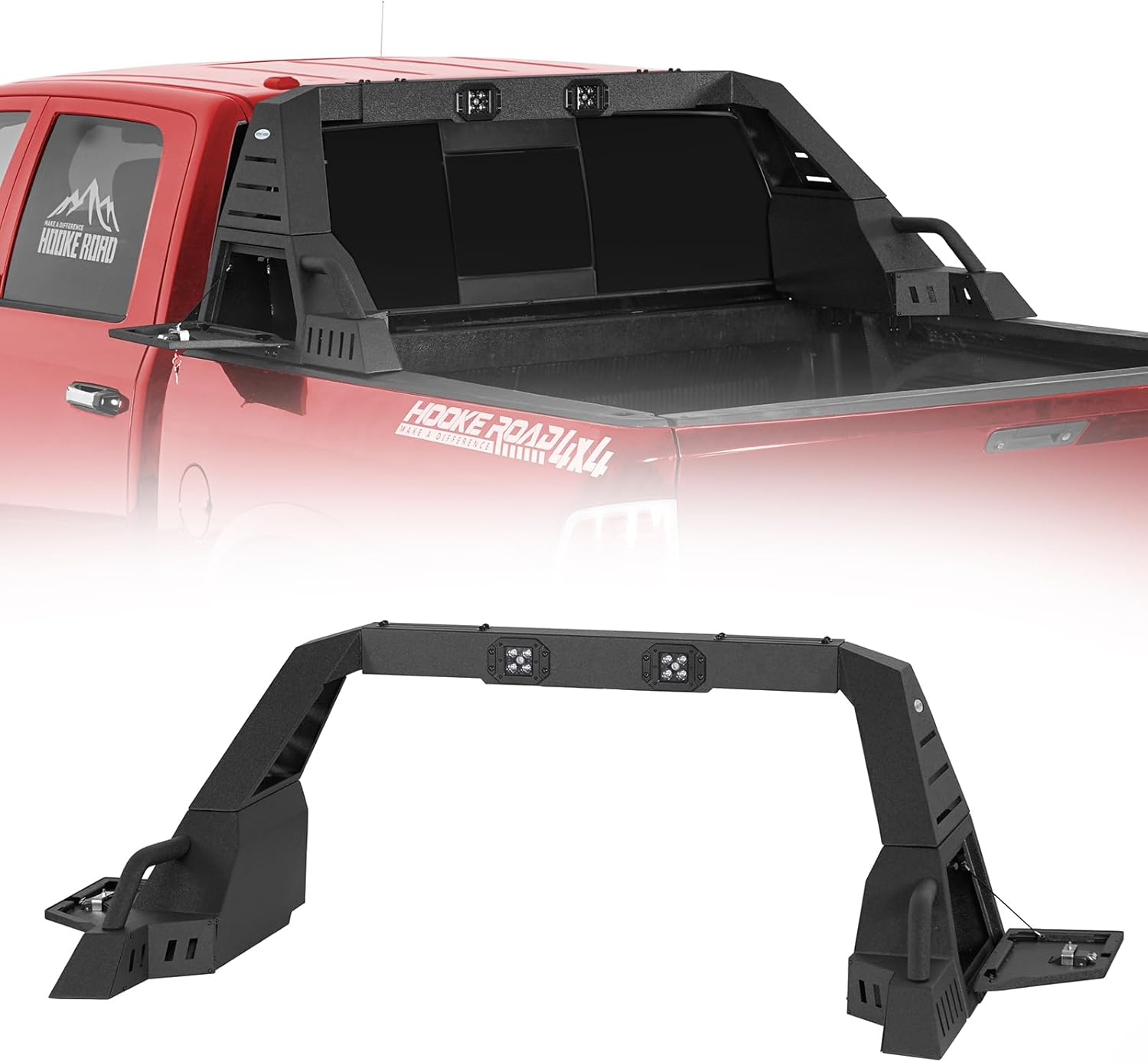 Hooke Road Full-Size Truck Sport Roll Bar with LED Lights Adjustable Chase Rack Universal for Dodge Ram 1500, Ford F-150, GMC Sierra 1500, Chevy Silverado 1500, Toyota Tundra
