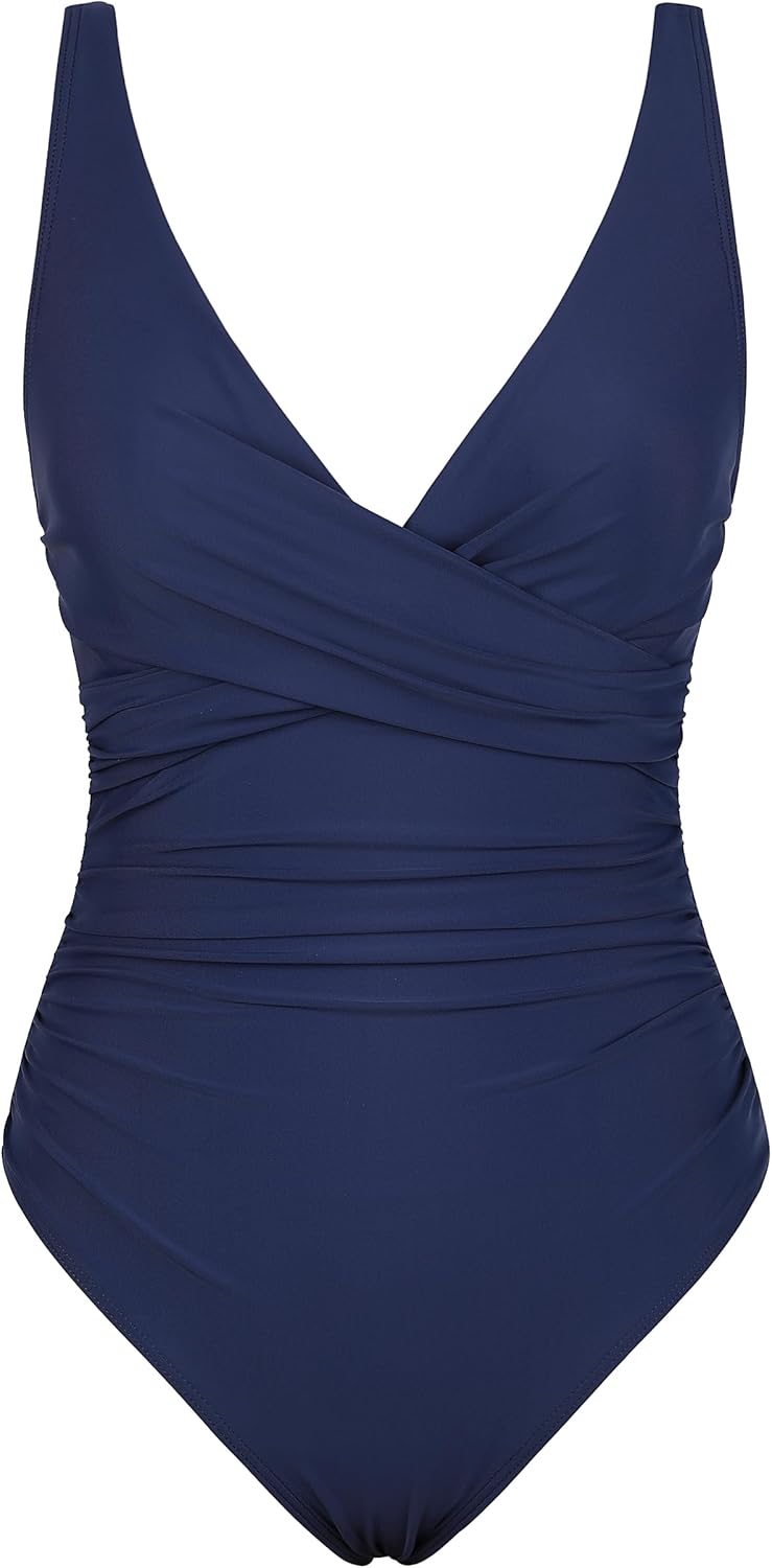Firpearl Underwire One Piece Swimsuits for Women Twist V Neck Swimwear Ruched Tummy Control Bathing Suits - Image 3