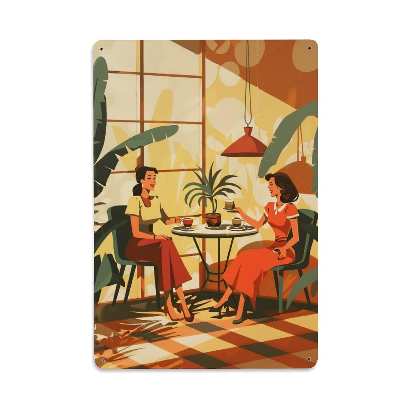 Jdfenggu Women's Vintage Retro Tropical Café Scene Retro Metal Tin Sign, Decor Art Poster For Bar, Home, Man Cave, Kitchen, Laundry Room Gift 8X12inch