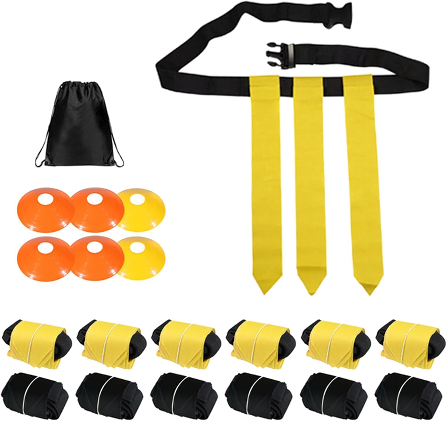 WYZworks 12 Player Adjustable Flag Football Youth/Adult Set, 3 Flags per Belt, Side Release Buckle, 36 Flags, 6 v 6 Set