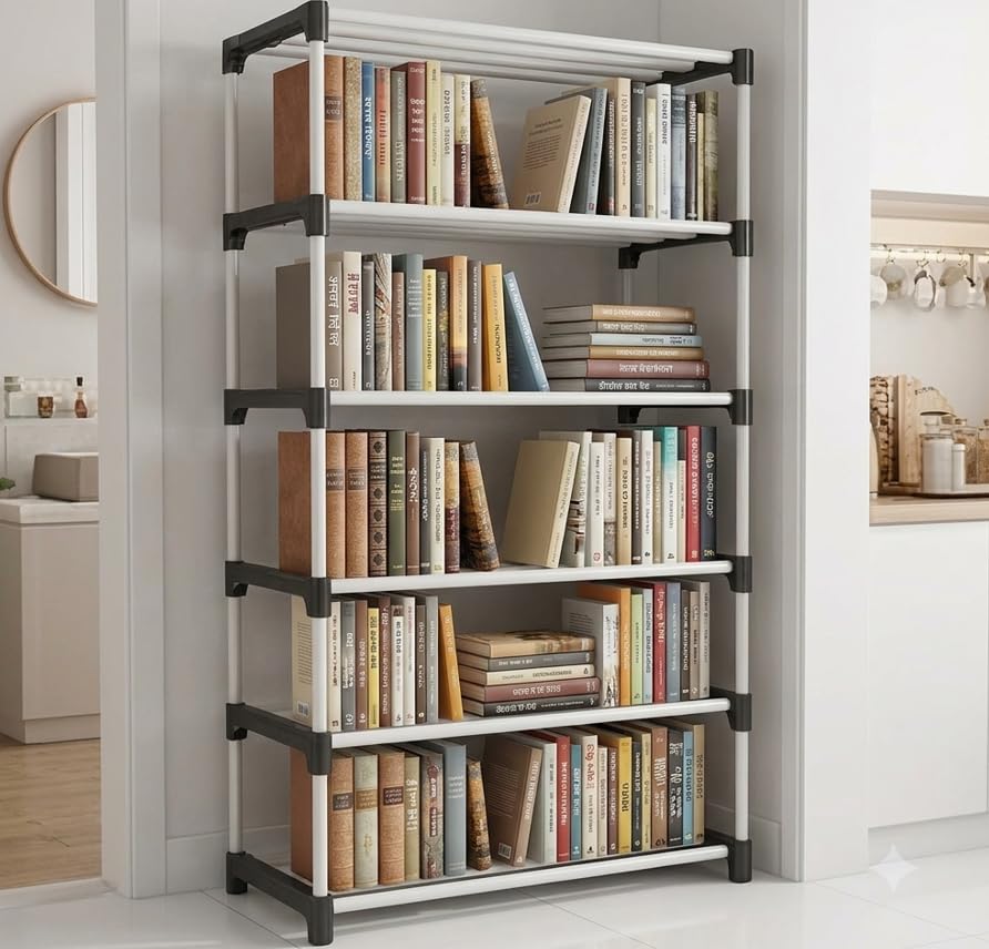 Image of 6 Layer Bookshelf, Rack Showcase for Home Plastic, Open Book Self for Home, Book Shelves-Stand, Sturdy Multi-Level Storage Organizer, Magazines, and Office Supplies, Space-Saving Design
