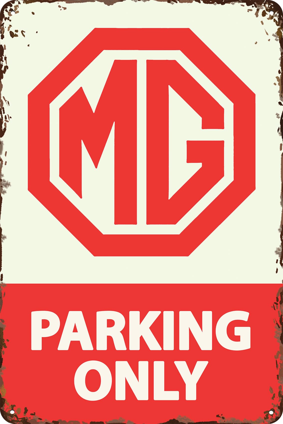 LUCKYLINDE Retro Tin Sign Suitable for MG Oldtimer Fans and Lovers, Workshop and Garages Sign, 20 x 30 cm - Parking Only (Red)