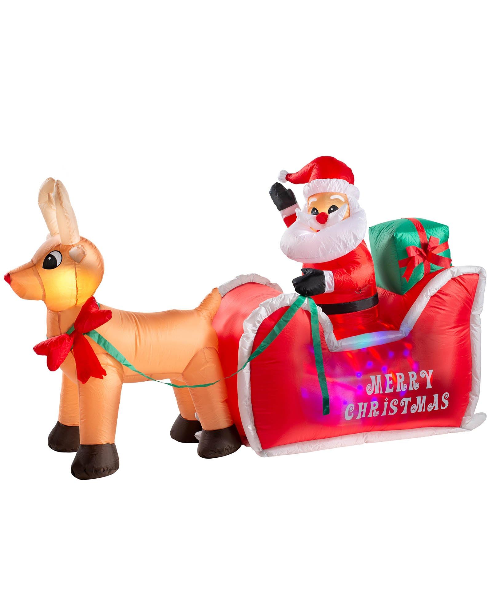 Pre-Lit Animated Inflatable Santa with Sleigh