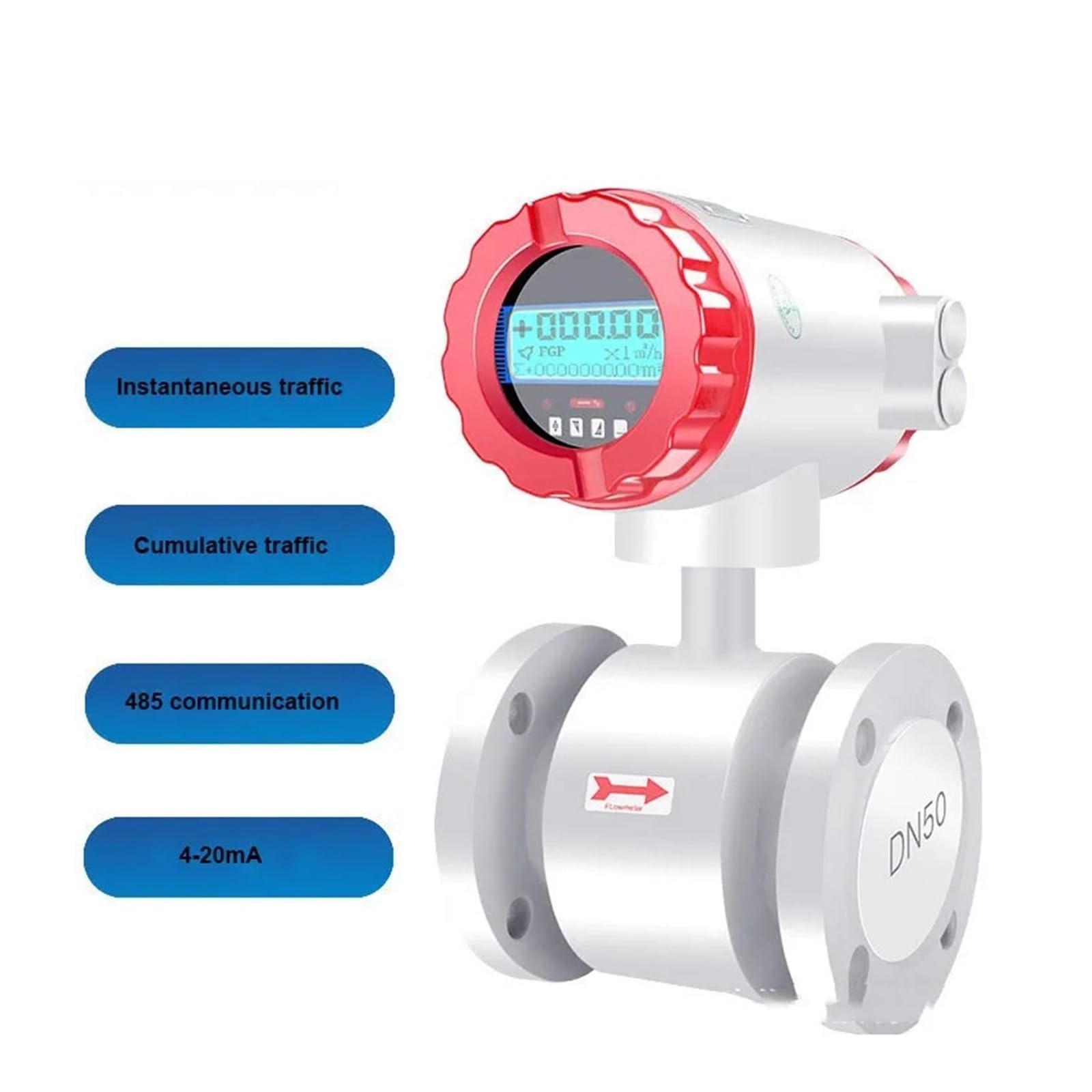 Caudalímetro electromagnético inteligente con pantalla digital, sensor de caudal for tuberías de agua líquida y aguas residuales DN10-100 Medición y respuesta rápidas(DN100)