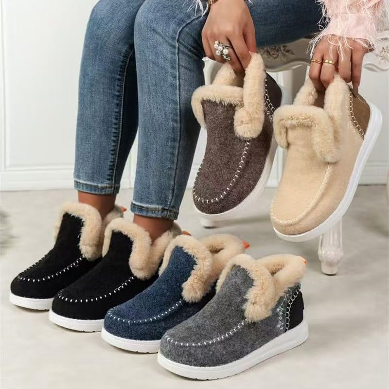 Women'S Winter Plush Lined Flat Shoes Comfy Orthopedic Arch Support Outdoor Walking Shoes Classic Non-Slip Ankle Snow Boots Soft Plush Slip-On Warm Cozy Micro Suede Slipper Boots2