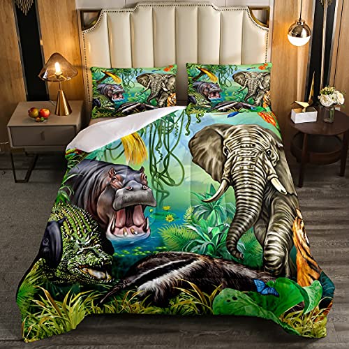 Erosebridal JCX24723BZWJPFULL Jungle Animals Comforter Full Crocodile Hippo Elephant Tiger Bedding Sets African Safari Animal Comforter Set thumb #2