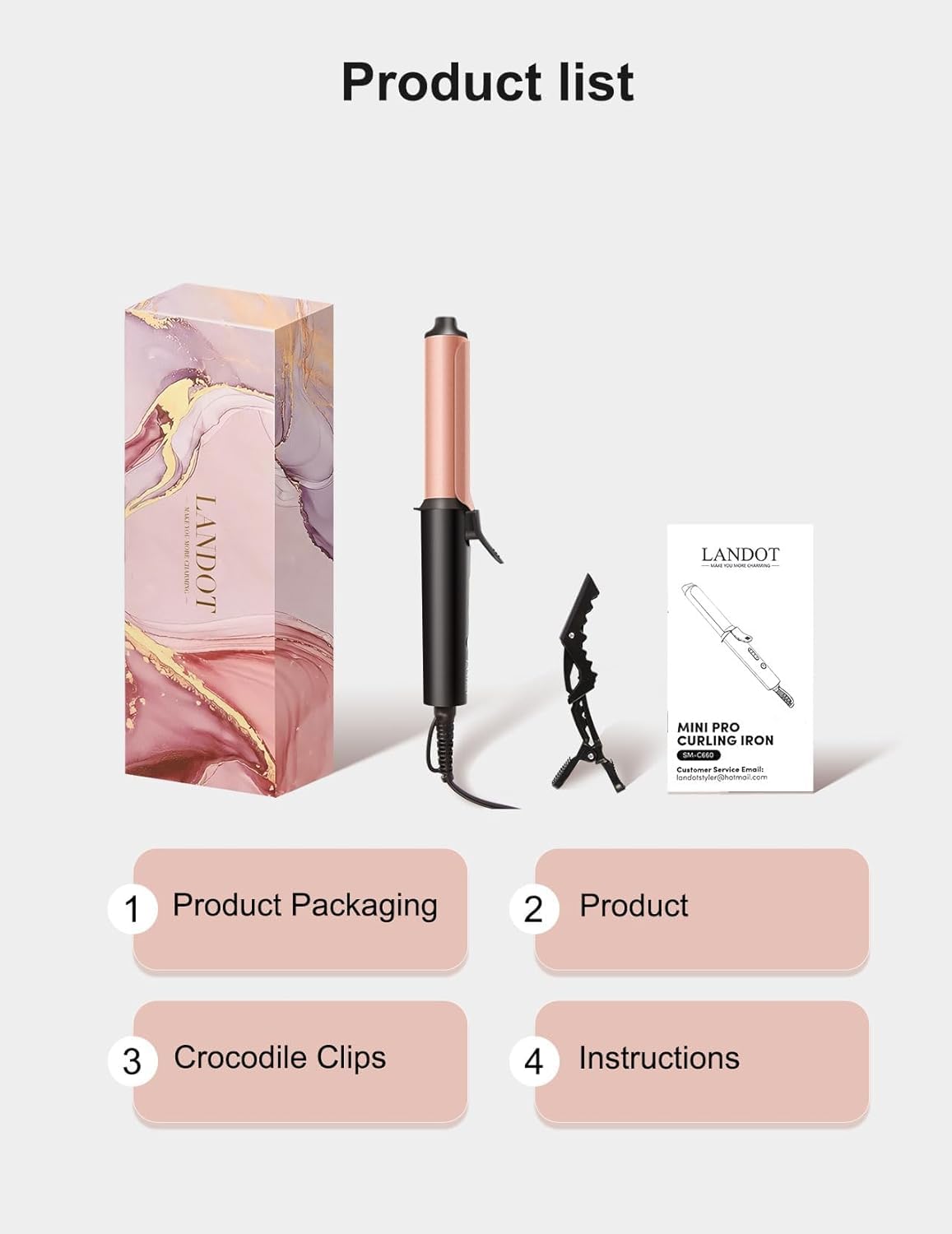 LANDOT Mini Travel Curling Iron 22cm Compact Dual Voltage Hair Curler Fast Heat Up 30s Adjustable Temp Fine Short Hair