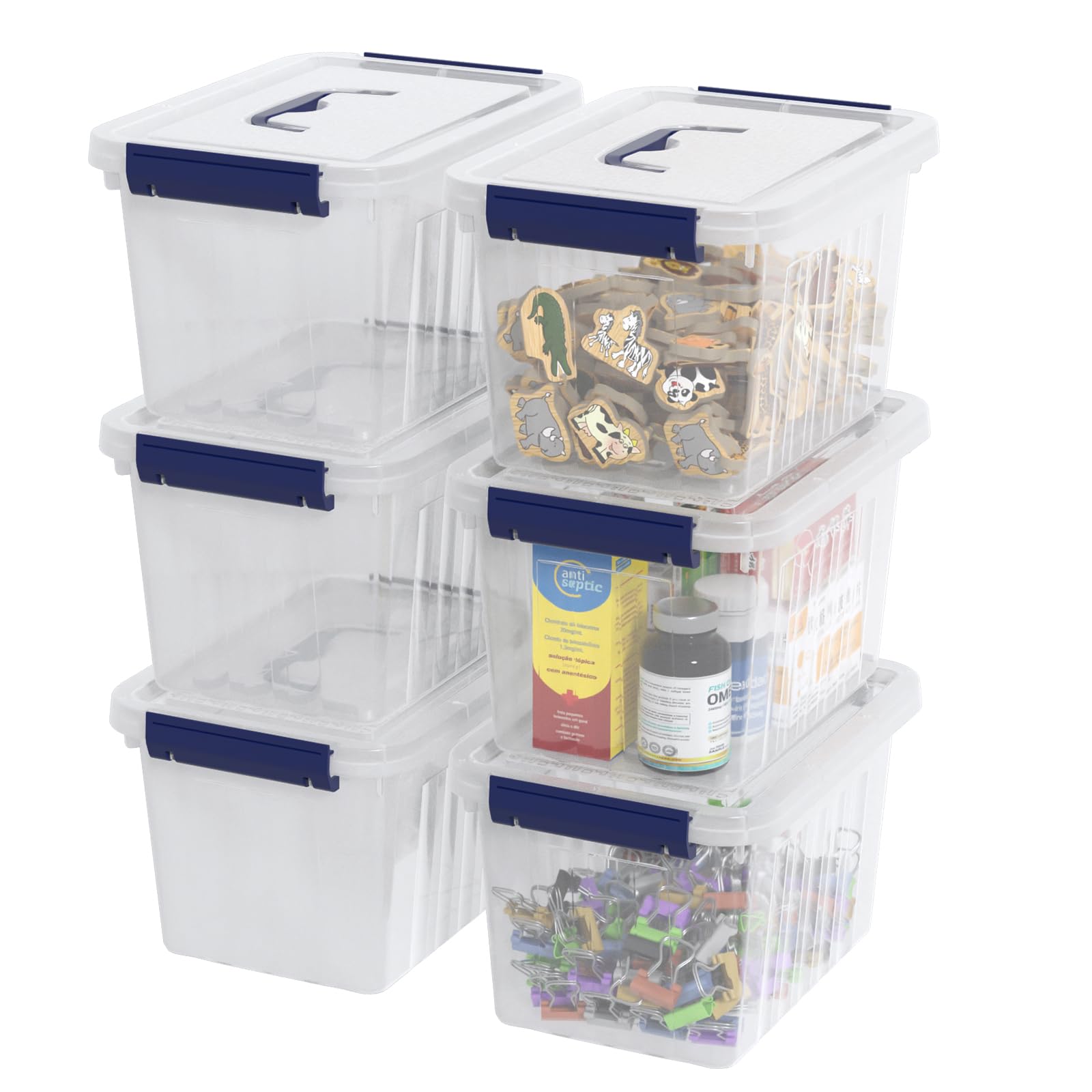 Jnktka 3 L Small Clear Storage Box with Lid, Plastic Latching Box, 6 Pack