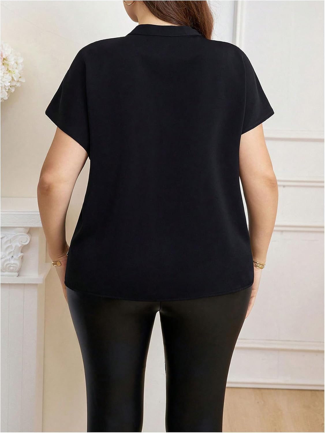 Women's Plus Size Graphic Office Blouses Short Sleeve Notch Neck Shirts Tops Elegant Dressy Casual Blouse - Image 2