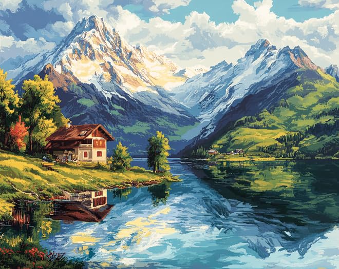 Amazon | クロスステッチ キット 上級者 初心者 全面刺し、山の湖の