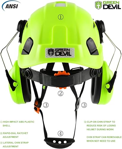 Miniatura 10 de GREEN DEVIL Casco de seguridad con visera y protección para los oídos, ajustable, ligero, ventilado, ABS, suspensión de 6 puntos, aprobado por ANSI