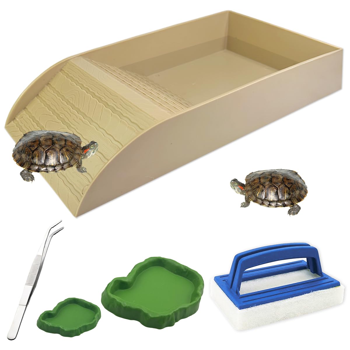 Jamceoceo 5 PCS Turtle Water Bowl Turtle Food Bowl with Ramp and Perching Platform Turtles Habitat Set Amphibian and Reptile Habitat Accessories for