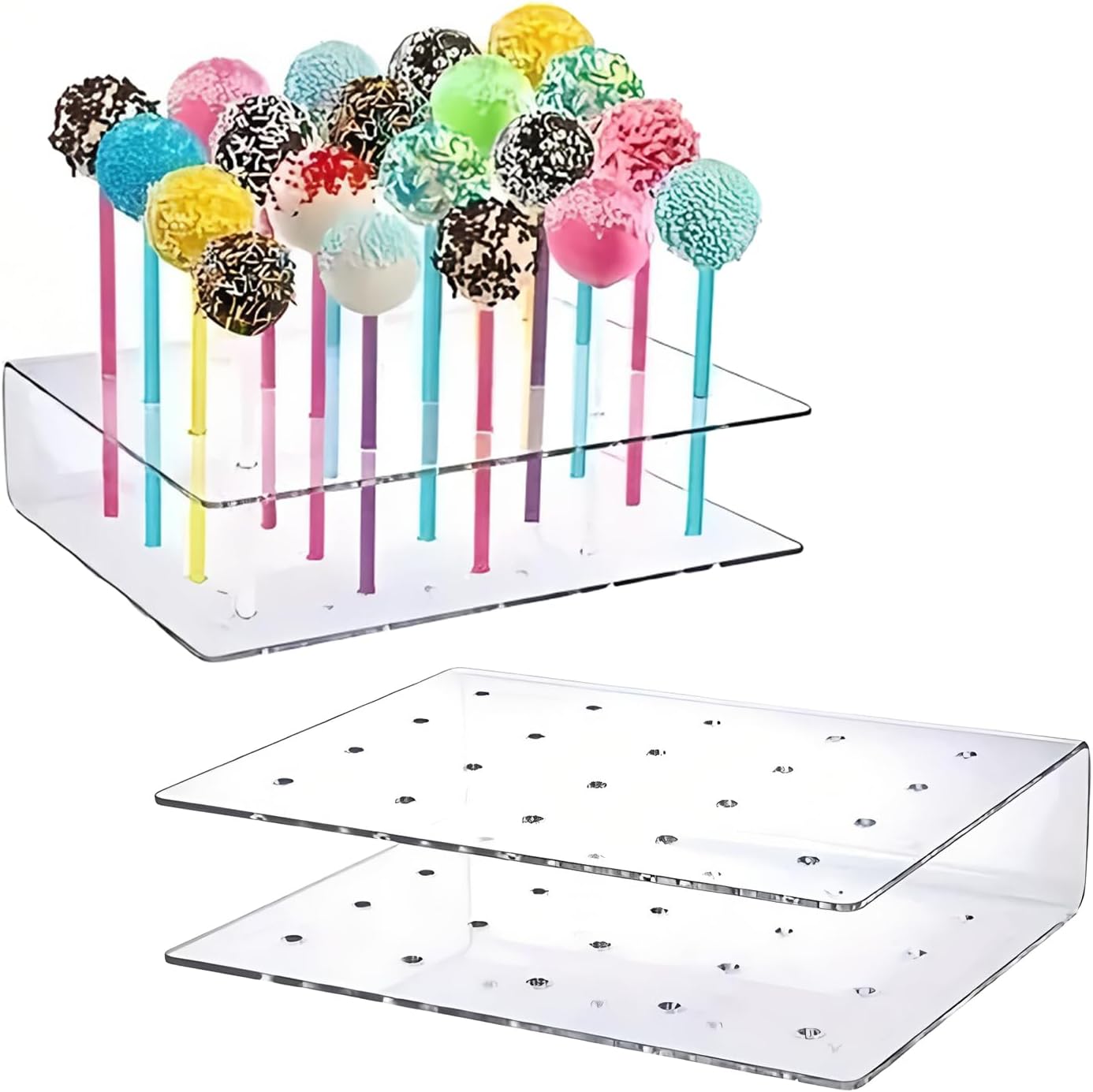 2 Pack 20 Holes Cake Pop Stand, Cake Pop Holder for Drying, Clear Acrylic Lollipop Display Holder for Brityday Graduation Party Store Display