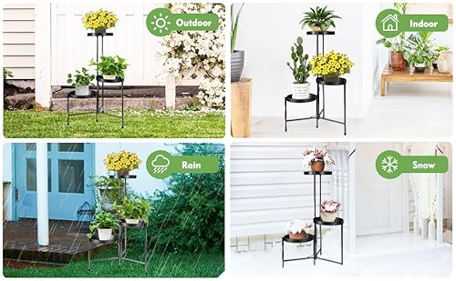 Plant Stand Indoor Outdoor 3 Tier 35'' Tall Metal Plant Rack Organizer 3 Flower Pot Holder Shelves Planter Display Storage Shelf For Home Garden Patio Bathroom Office Living Room Balcony Corner(Black) #TOP4