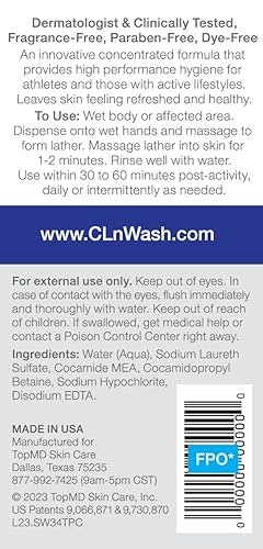 Miniatura 2 de CLn SportWash - Gel de baño deportivo de alto rendimiento, para hombres y mujeres propensos a olores corporales, olor de pies, tiña, foliculitis y