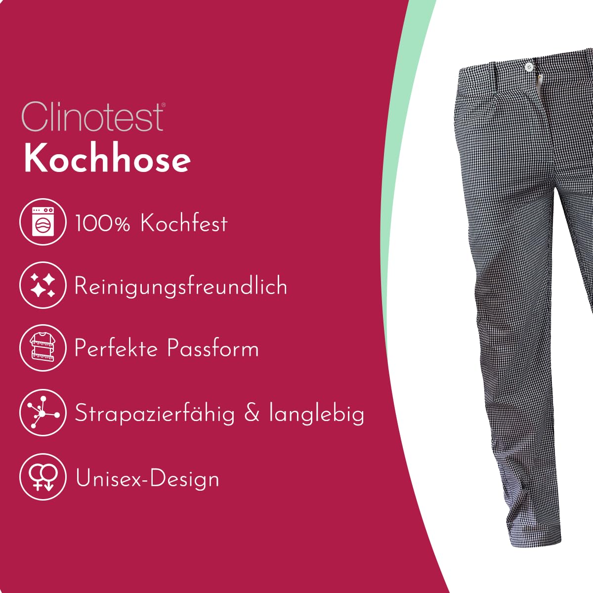Clinotest Set aus Kochjacke und Hose Unisex Langarm – Kochfest bis 95°C – Strapazierfähig & langlebig – Perfekt für Profiköche & Gastronomie