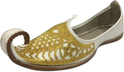 White Gold Punabji Jutti for Mens Handmade Khussa Mojari Traditional Style Shoes Indian Genuine Ethnic Jooti