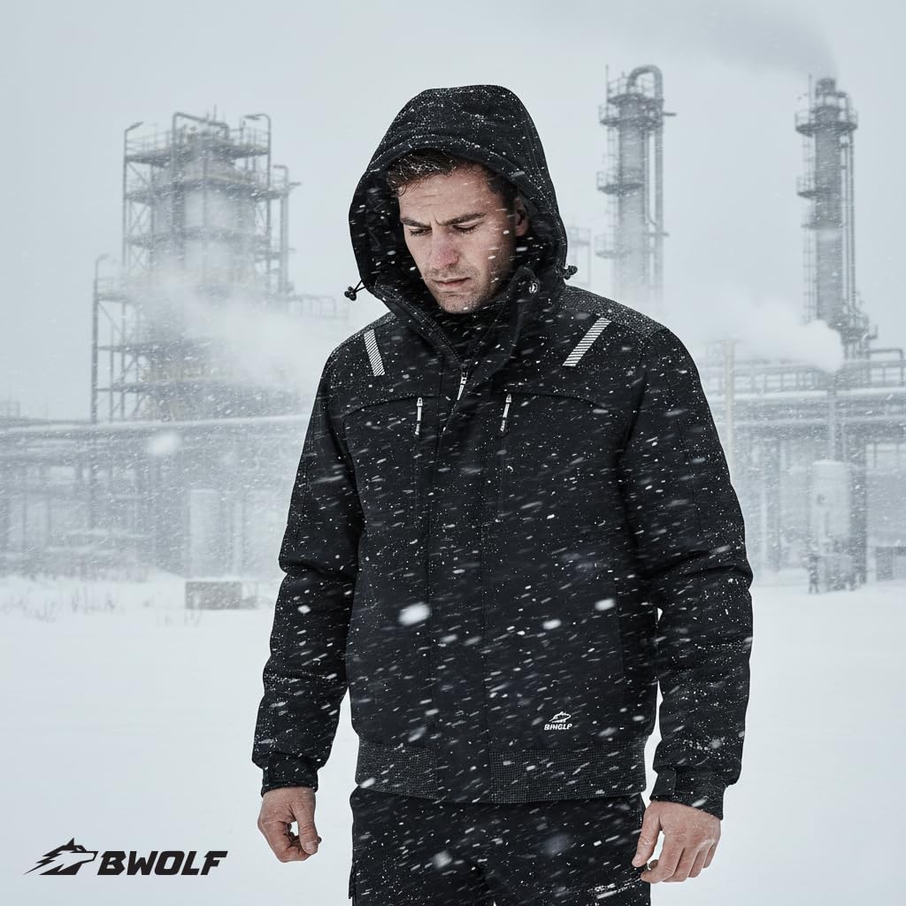 BWOLF OLYMPIA Outdoor Jacken für Männer Arbeitsjacke Herren Winter Herren Winter Wasserdichte Winddichte Winterjacke Arbeitsjacke Warme mit Kapuze