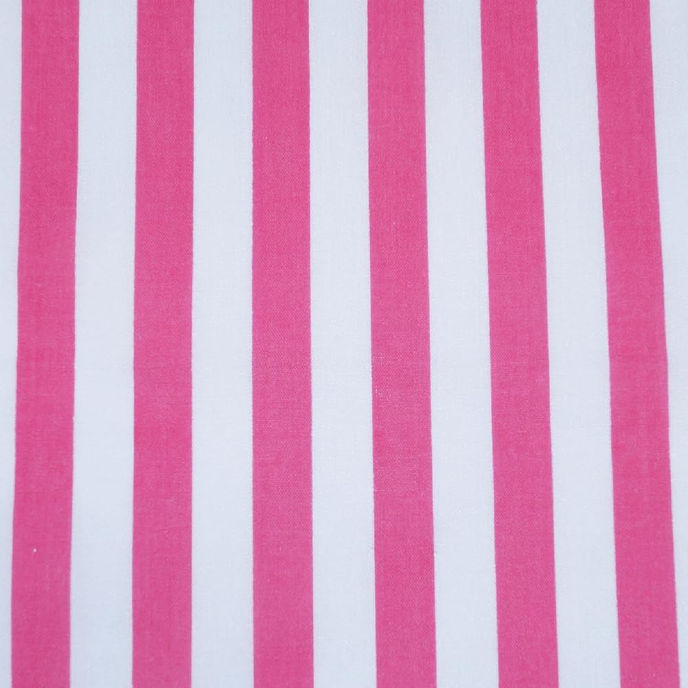 Polycotton Fabric Stripe 12mm Candy Stripes (Sold Per Metre) (Cerise)