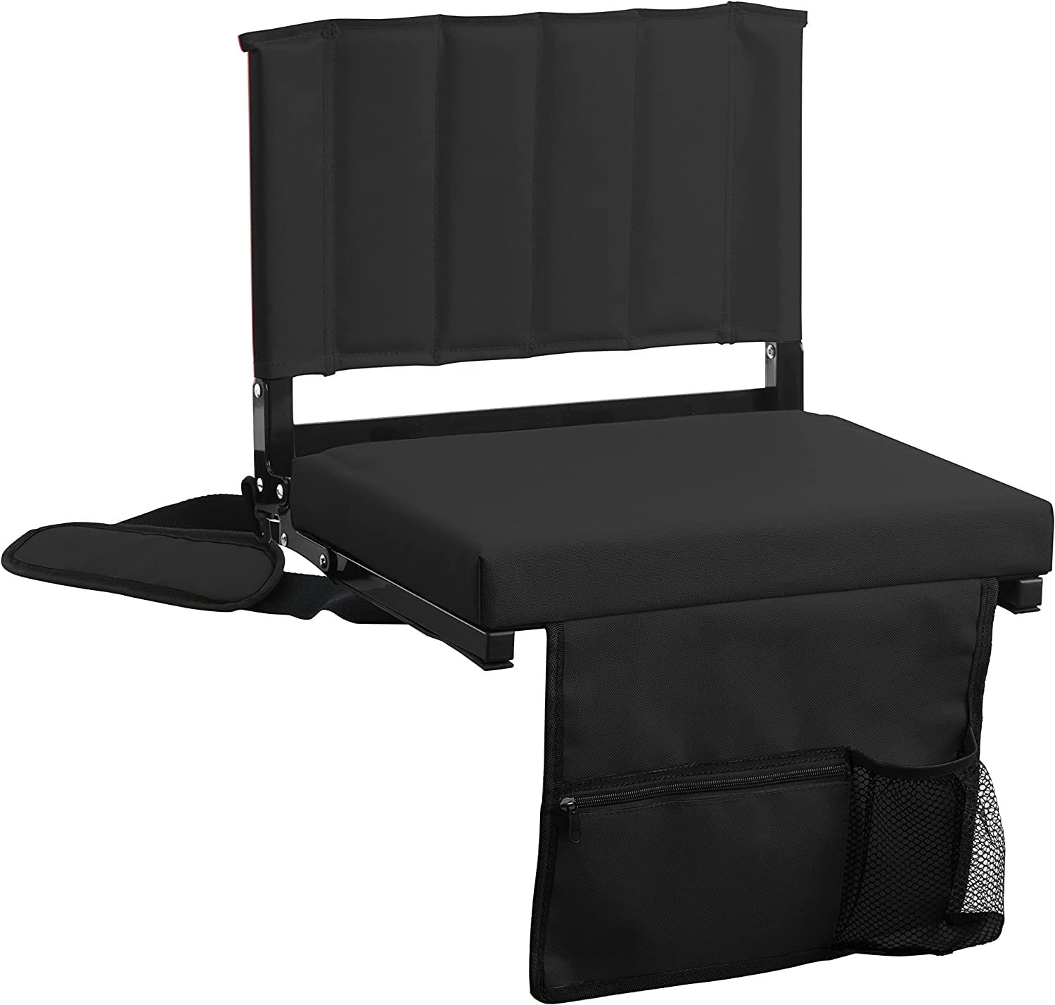 Amazing for less Stadium Seat for Bleachers with Padded Cushion Foldable Stadium Seat Chairs with Back Support, Shoulder Strap, Built-in Cup Holder (Black, 2-Chairs)