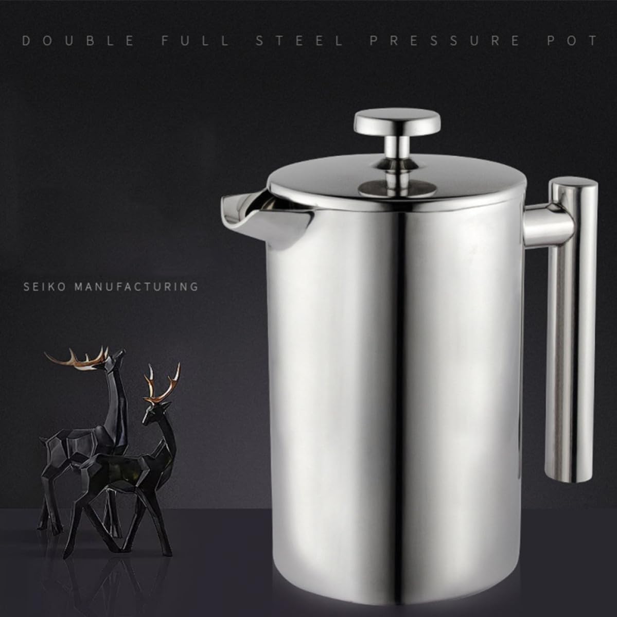 MAGICLULU Cafetière à Piston Résistante à Chaleur 800ml en Acier Inoxydable Double Paroi, Résistante la Chaleur, Facile à Nettoyer, Infuseur Thé Multifonction pour Maison et Bureau