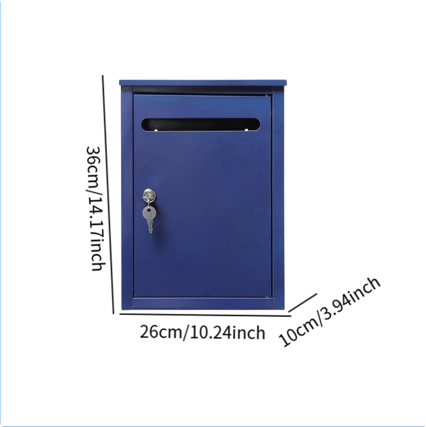 Generic Large Drop Box Mailbox Office Building Apartment Building Complaint Box Metal Postbox Wall Mounted Mailbox with Key Lock, blue