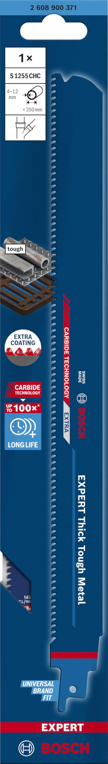 Bosch Professional 1x Lame per Seghe Universali S 1255 CHC Expert `Thick Tough Metal` per Acciaio Resistente, Ghisa, Lunghezza 300 mm, Accessorio Sega Universale