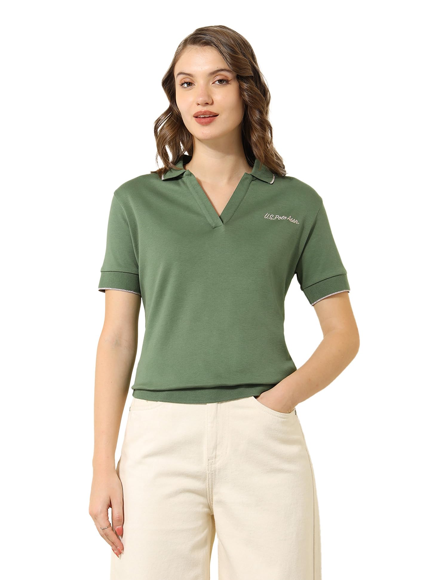 Women's Solid Loose Fit Polo Shirt